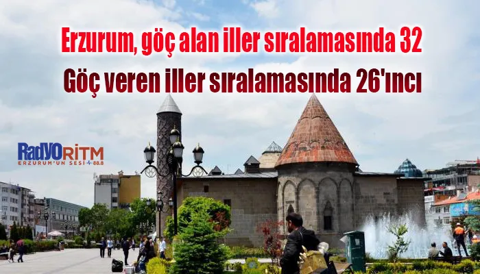 Erzurum göç veren iller sıralamasında 26